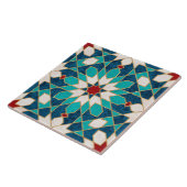 ネイビーブルーティール(緑がかった色)ホワイトレッド大理石モロッコモザイク タイル (側面)