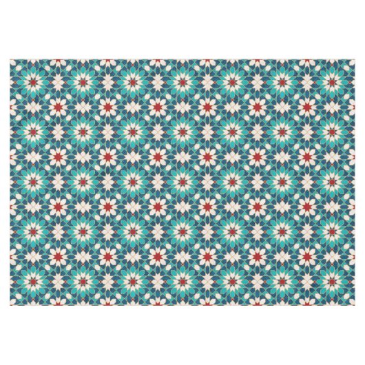 ネイビーブルーティール（緑がかった色）ホワイトレッド大理石モロッコモザイク  テーブルクロス (正面(横))