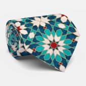 ネイビーブルーティール（緑がかった色）ホワイトレッド大理石モロッコモザイク ネクタイ (ロール)