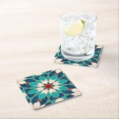 ネイビーブルーティール（緑がかった色）ホワイトレッド大理石モロッコモザイク ペーパーコースター (インサイチュ)