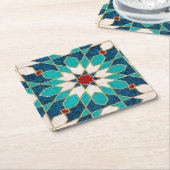 ネイビーブルーティール（緑がかった色）ホワイトレッド大理石モロッコモザイク ペーパーコースター (アングル)