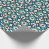 ネイビーブルーティール（緑がかった色）ホワイトレッド大理石モロッコモザイク ラッピングペーパー (角)