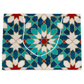 ネイビーブルーティール（緑がかった色）ホワイトレッド大理石モロッコモザイク ラージペーパーバッグ (正面)