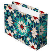 ネイビーブルーティール（緑がかった色）ホワイトレッド大理石モロッコモザイク ラージペーパーバッグ (裏面アングル)