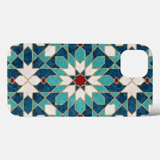 ネイビーブルーティール(緑がかった色)ホワイトレッド大理石モロッコモザイク Case-Mate iPhoneケース (裏面 (横))