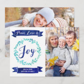 ネイビーブルーティール（緑がかった色）水彩リースクリスマスフォト シーズンカード (正面/裏面)