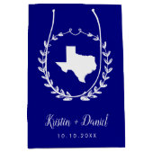 ネイビーブルーテキサス州マップ結婚の歓迎スワッグ ミディアムペーパーバッグ (正面)