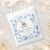 ネイビーブルーテディベアフローラ男の赤ちゃんシャワーキャンディ フェイバーバッグ (クリップ留めされた状態)