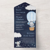 ネイビーブルーテディベア熱気球ベビーシャワー オールインワン招待状 (内側)