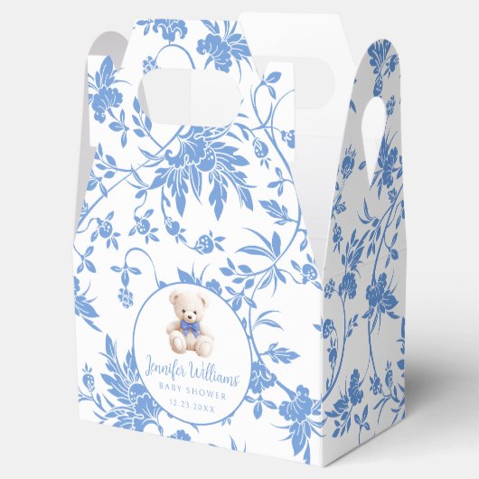 ネイビーブルーテディベア男の赤ちゃんシャワーお願いボックス フェイバーボックス (オープン)