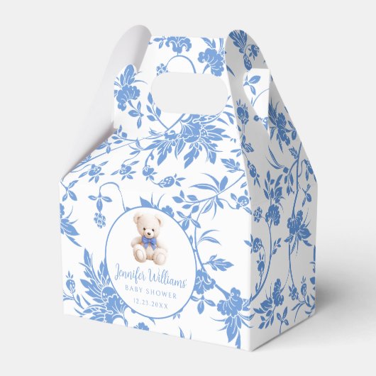 ネイビーブルーテディベア男の赤ちゃんシャワーお願いボックス フェイバーボックス (正面サイド)