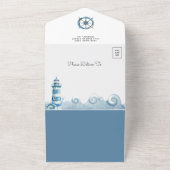 ネイビーブルーテディベア航海のボートベビーシャワー オールインワン招待状 (外側)