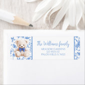 ネイビーブルーテディベア赤ちゃんシャワー差出人住所 ラベル (インサイチュ)