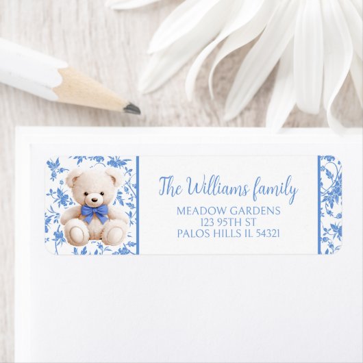 ネイビーブルーテディベア赤ちゃんシャワー差出人住所 ラベル (インサイチュ)