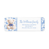 ネイビーブルーテディベア赤ちゃんシャワー差出人住所 ラベル (正面)