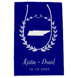 ネイビーブルーテネシーマップ結婚ズウェルカムスワッグ ミディアムペーパーバッグ