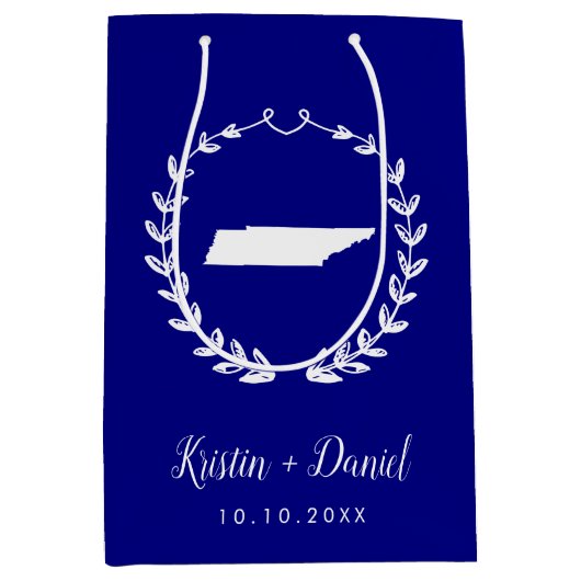 ネイビーブルーテネシーマップ結婚ズウェルカムスワッグ ミディアムペーパーバッグ (正面)