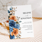 ネイビーブルーテラコッタウォーターカラーエレガントな結婚式 招待状