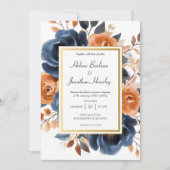 ネイビーブルーテラコッタウォーターカラーエレガントな結婚式 招待状 (正面)