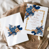 ネイビーブルーテラコッタクラシックエレガントウェディング 招待状