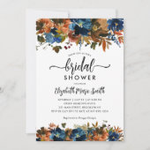 ネイビーブルーテラコッタフローラ秋ブライダルシャワー 招待状 (正面)