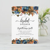 ネイビーブルーテラコッタフローラ秋ブライダルシャワー 招待状 (スタンド正面)