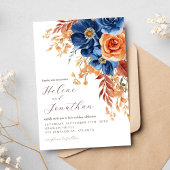 ネイビーブルーテラコッタラストエレガ素朴ントウェディング 招待状