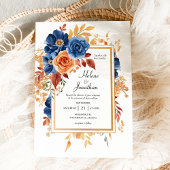 ネイビーブルーテラコッタラストガーデンエレガントな結婚式 招待状