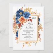 ネイビーブルーテラコッタラストガーデンエレガントな結婚式 招待状 (正面)