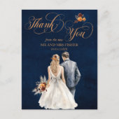 ネイビーブルーテラコッタラスト秋サンキューズ結婚ーズ ポストカード (正面)