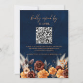 ネイビーブルーテラコッタラストQRコードパンパスグラス 招待状 (裏面)