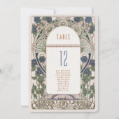 ネイビーブルーテーブル番号ヴィンテージ結婚アールヌーボー 招待状 (正面)