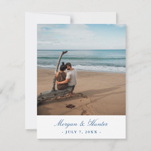 ネイビーブルーディアアイルメーンアラゴスタエレガントウェディング セーブザデート (裏面)