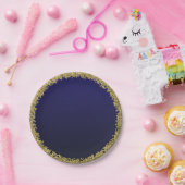 ネイビーブルーディップ金ゴールドグリッターグラムスパークルパーティー ペーパープレート (パーティー)