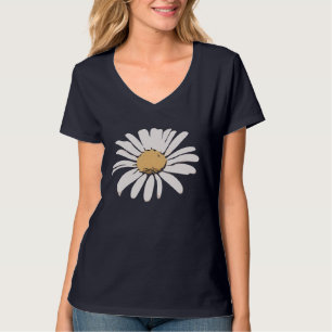 ネイビーブルーデイジーフローラVネックTシャツ Tシャツ