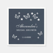 ネイビーブルーデイジーホワイトバタフライブライダルシャワー スタンダードカクテルナプキン (正面)