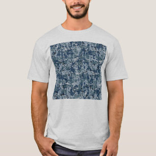 ネイビーブルーデジタルカモフラージデコール Tシャツ
