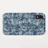 ネイビーブルーデジタルカモフラージュデザイン Case-Mate iPhoneケース (裏面(横))