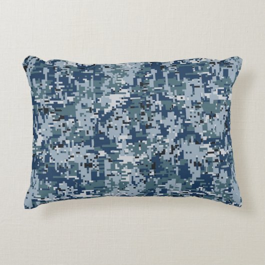 ネイビーブルーデジタルピクセルカモフラージデコール アクセントクッション (正面)