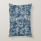 ネイビーブルーデジタルピクセルカモフラージデコール アクセントクッション (正面(垂直))