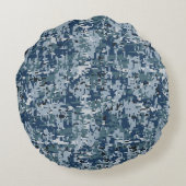 ネイビーブルーデジタルピクセルカモフラージデコール ラウンドクッション (裏面)