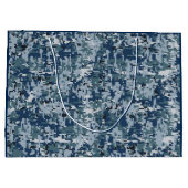 ネイビーブルーデジタルピクセルカモフラージデコール ラージペーパーバッグ (裏面)