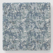 ネイビーブルーデジタル迷彩柄迷彩画 ストーンコースター (正面)