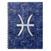 ネイビーブルーデジタル〔占星術の〕十二宮図上の魚座迷彩柄 ノートブック (正面)