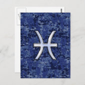 ネイビーブルーデジタル〔占星術の〕十二宮図上の魚座迷彩柄 ポストカード (正面/裏面)