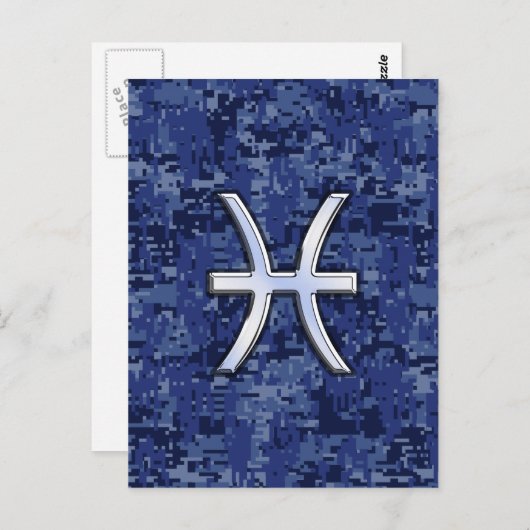 ネイビーブルーデジタル〔占星術の〕十二宮図上の魚座迷彩柄 ポストカード (正面/裏面)