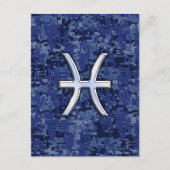 ネイビーブルーデジタル〔占星術の〕十二宮図上の魚座迷彩柄 ポストカード (正面)