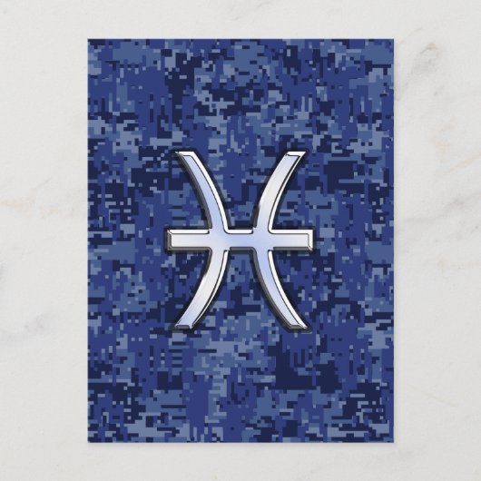 ネイビーブルーデジタル〔占星術の〕十二宮図上の魚座迷彩柄 ポストカード (正面)