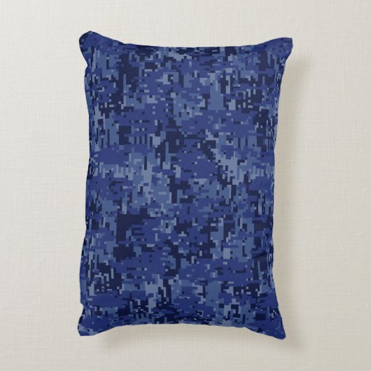 ネイビーブルーデジタル〔占星術の〕十二宮図上のAries迷彩柄 アクセントクッション (裏面(縦))