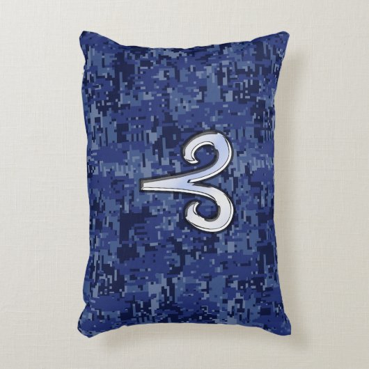 ネイビーブルーデジタル〔占星術の〕十二宮図上のAries迷彩柄 アクセントクッション (正面(垂直))